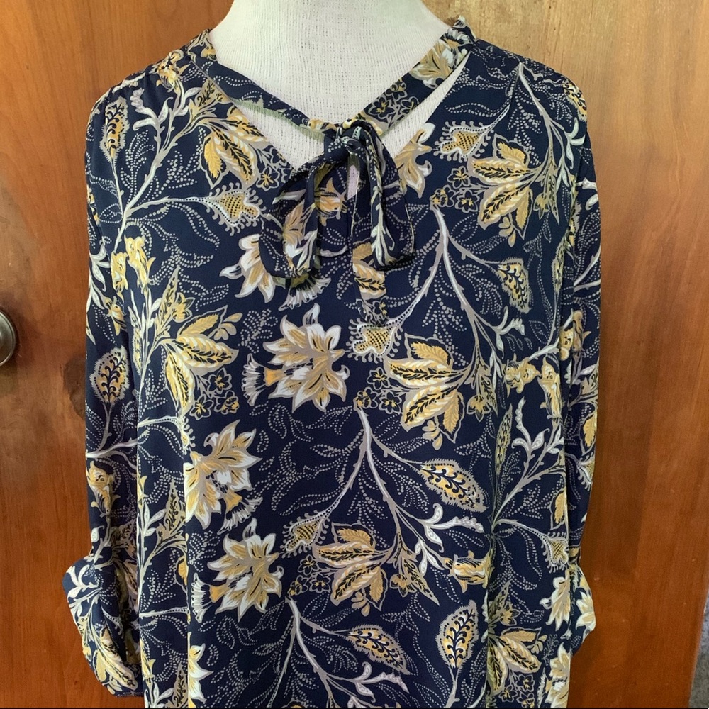 Lee Womens Floral Blouse Top Long Sleeves Sz M